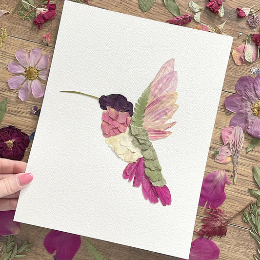 Hummingbird—Pressed Flower Wall Print