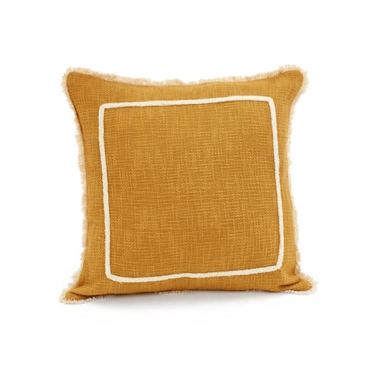 Mustard Fringe Throw Cushion in Cotton