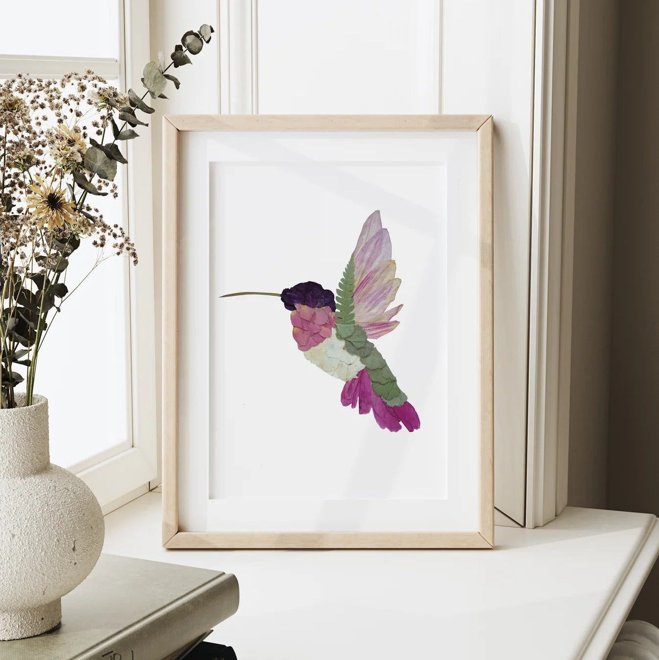 Hummingbird—Pressed Flower Wall Print