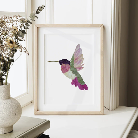 Hummingbird—Pressed Flower Wall Print