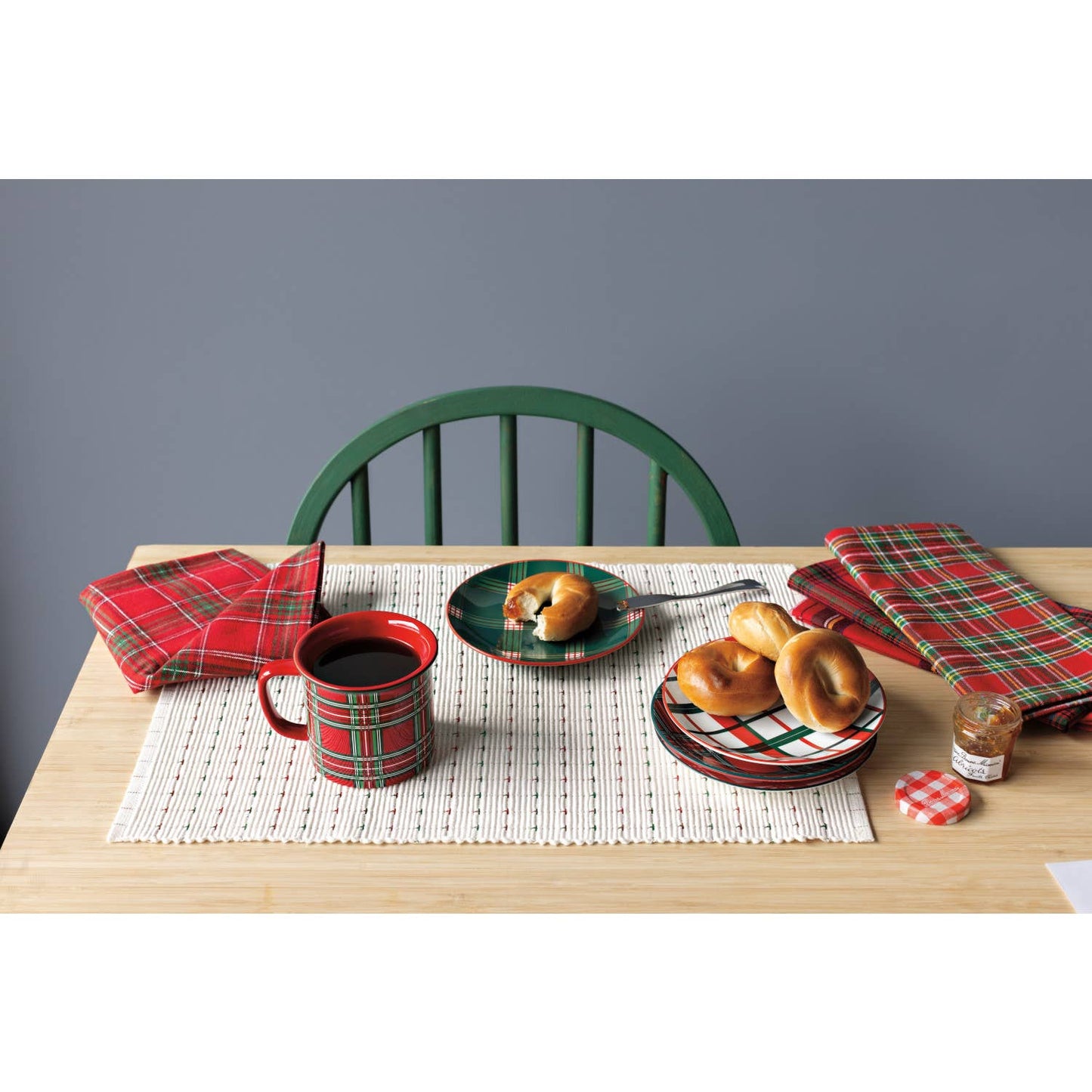 Natural Red Green Ribbed Christmas Placemat