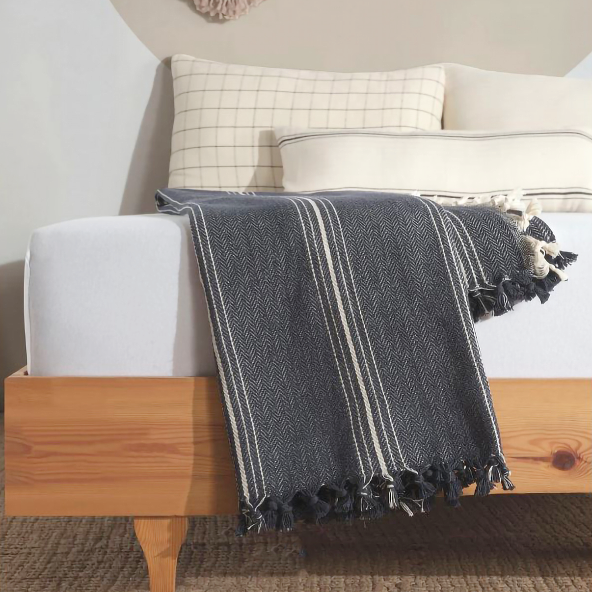 Navy & Cream Cotton Throw