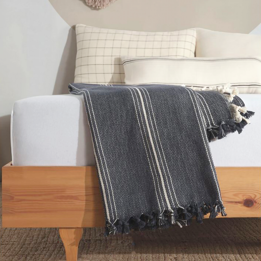 Navy & Cream Cotton Throw