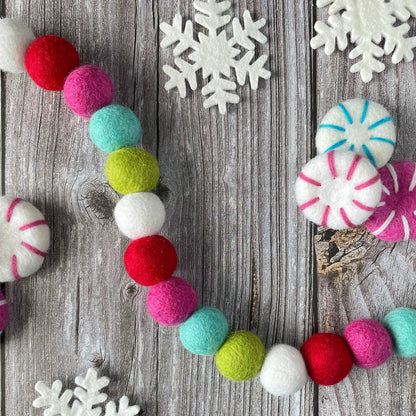 Happy Christmas Felted Wool Pom Pom Garland—7 feet