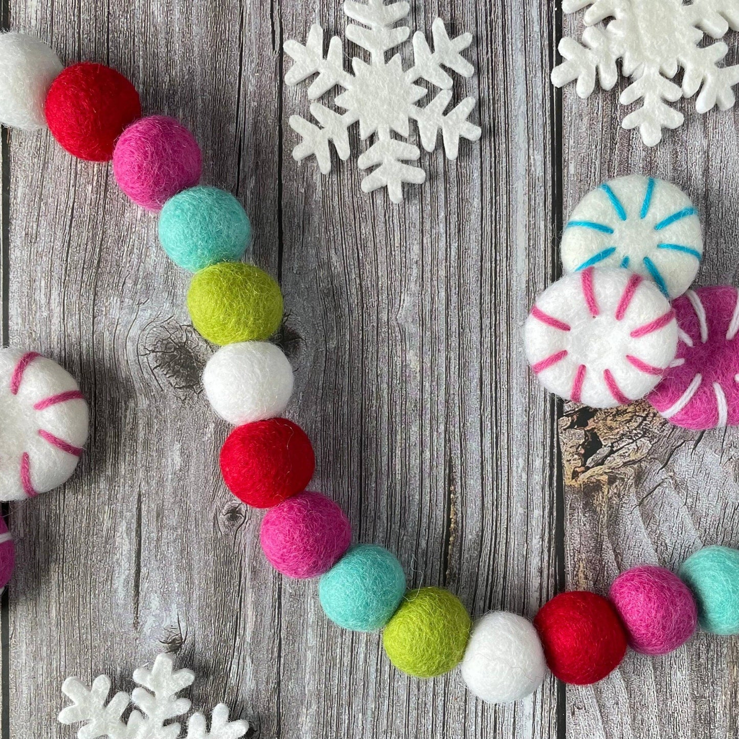 Happy Christmas Felted Pom Pom Garland—5 feet