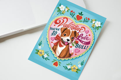 Vintage Puppy Dog Valentine Card - You're so Love-a-Bull