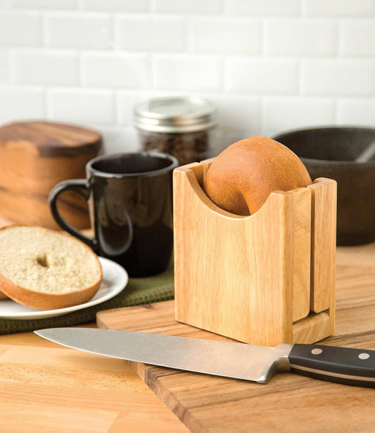 Wooden Bagel Cutter and Holder, 3" x 5.25" x 3"