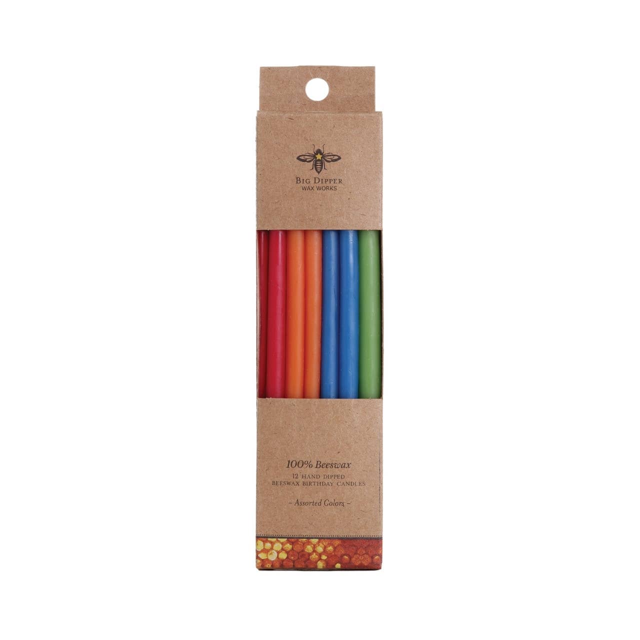 6" Colourful Hand-Dipped Birthday Candles 100% Pure Beeswax