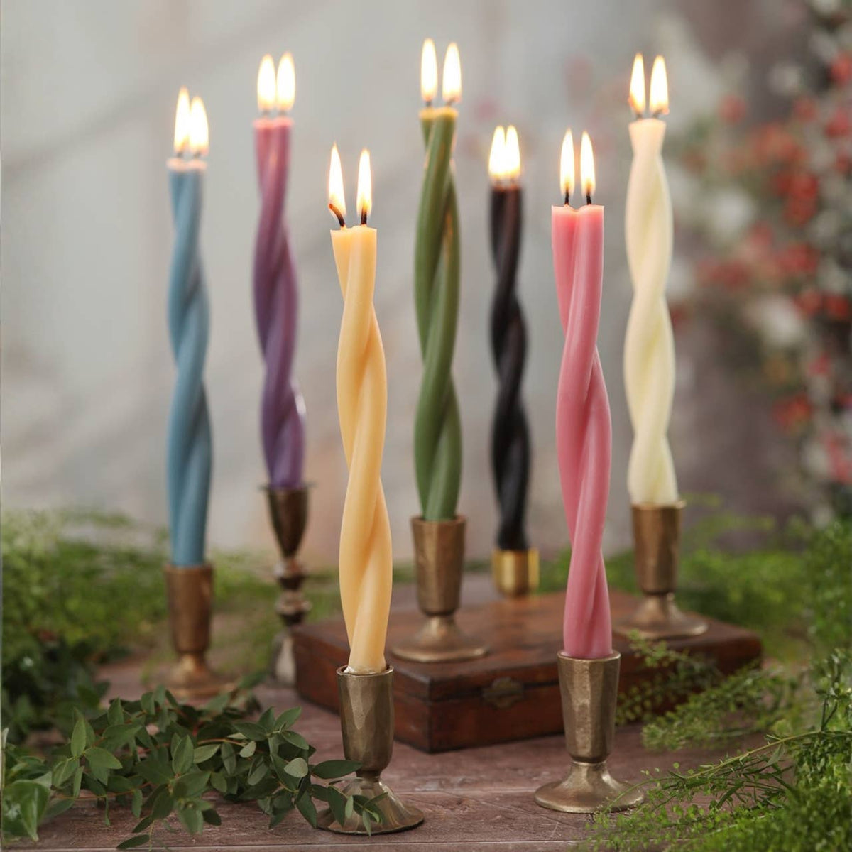Moss—Set of 2 Twisted Taper Candles 100% Pure Beeswax