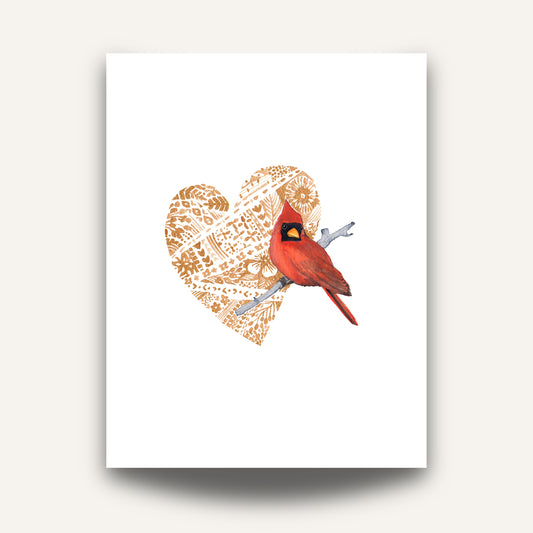 Cardinal & Heart Wall Print by Sarah Duggan