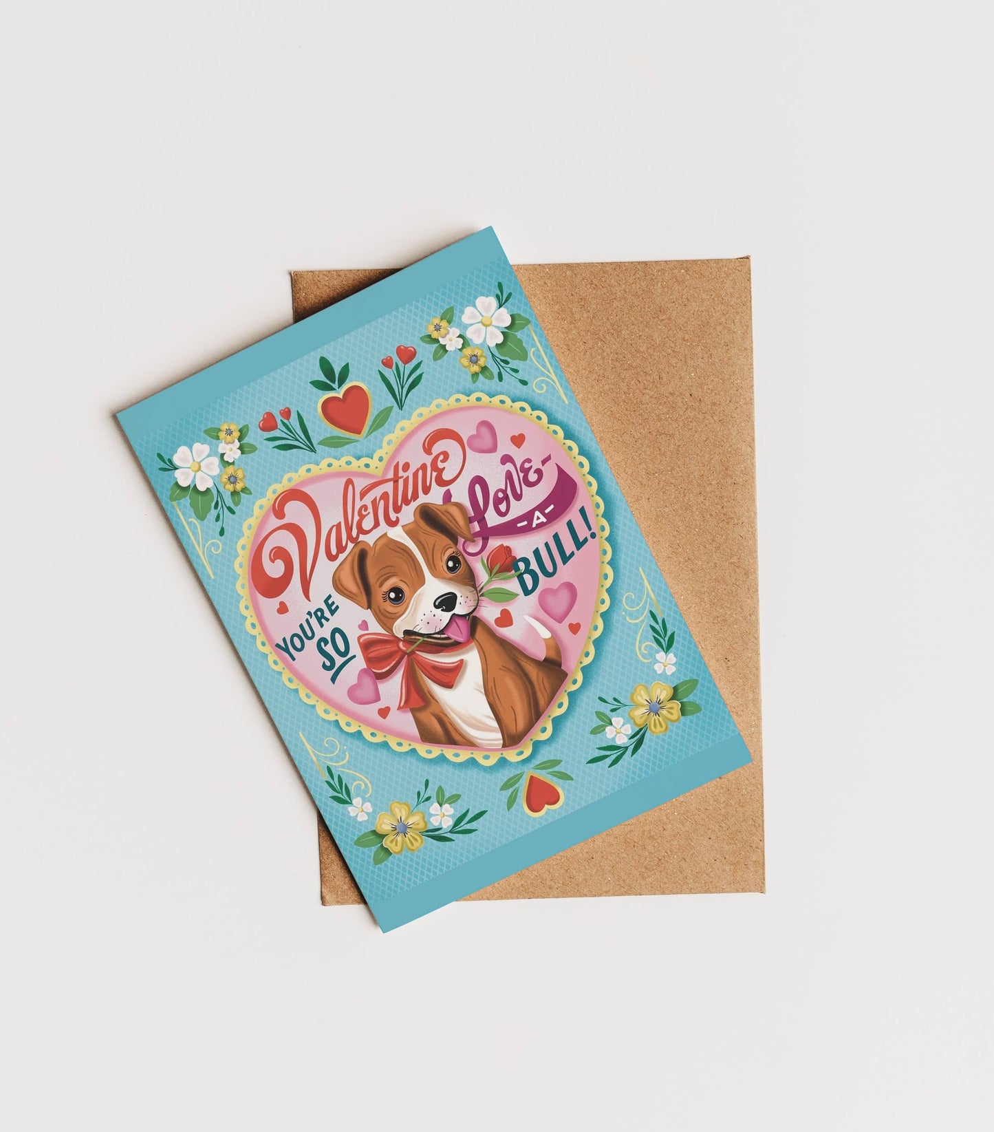 Vintage Puppy Dog Valentine Card - You're so Love-a-Bull