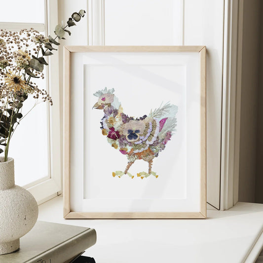 Chicken—Pressed Flower Wall Print