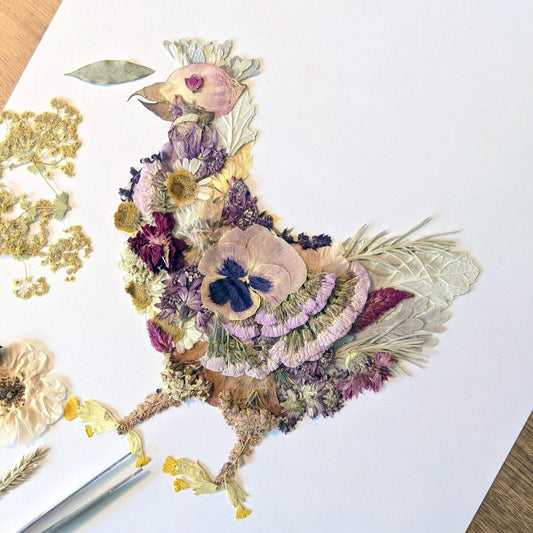 Chicken—Pressed Flower Wall Print