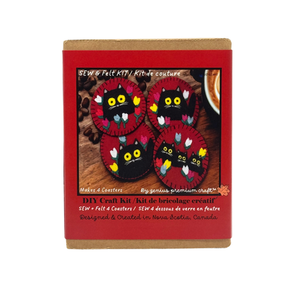 Coaster Sewing & Felt Kit—Maud Lewis Inspired Cats & Tulips