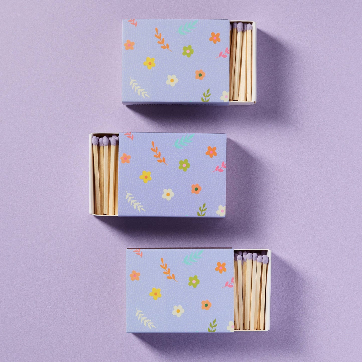 Lavender Blossom Matchbox with Colorful Matchsticks