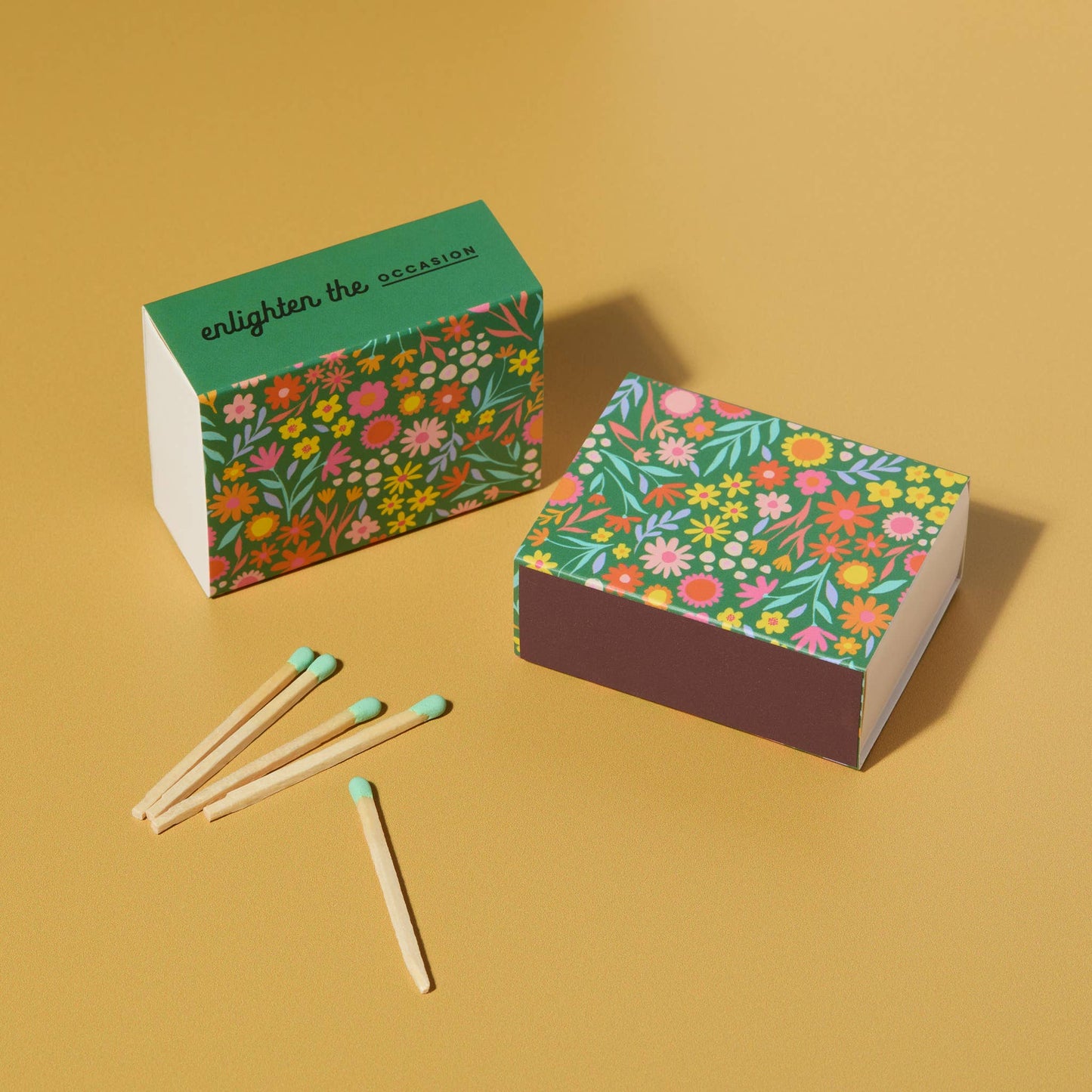 Floral Meadow Matchbox with Colorful Matchsticks