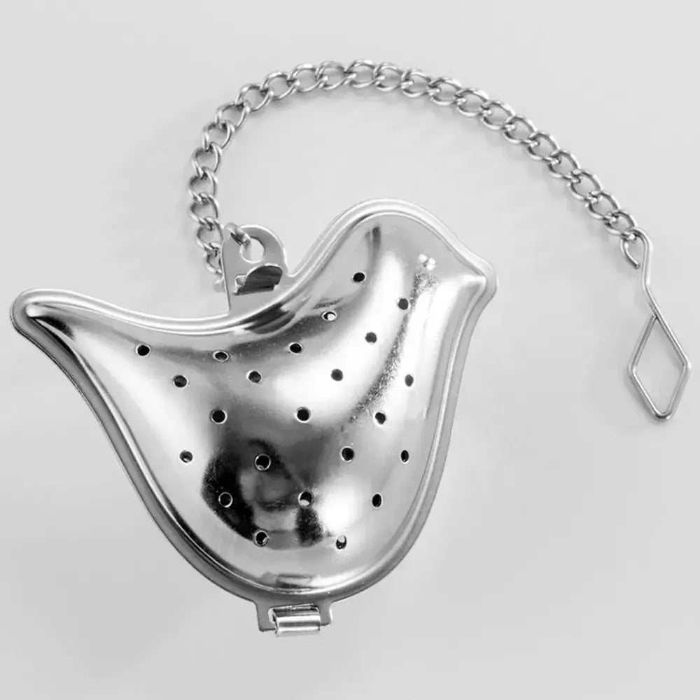 Bird-Shaped Stainless Steel Tea Infuser with Drip Tray: Silver