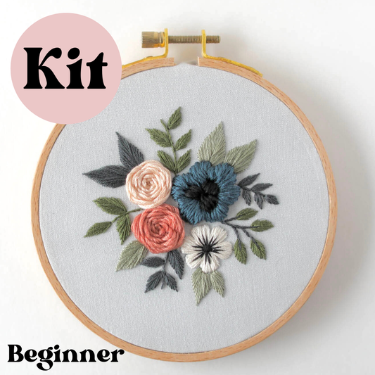 5" Confident Beginner Floral Embroidery Kit - Blue Blossom