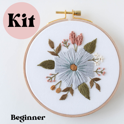 5" Beginner Floral Embroider Kit—Periwinkle Blooms