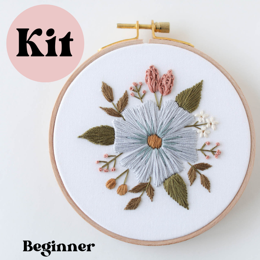 5" Beginner Floral Embroider Kit—Periwinkle Blooms