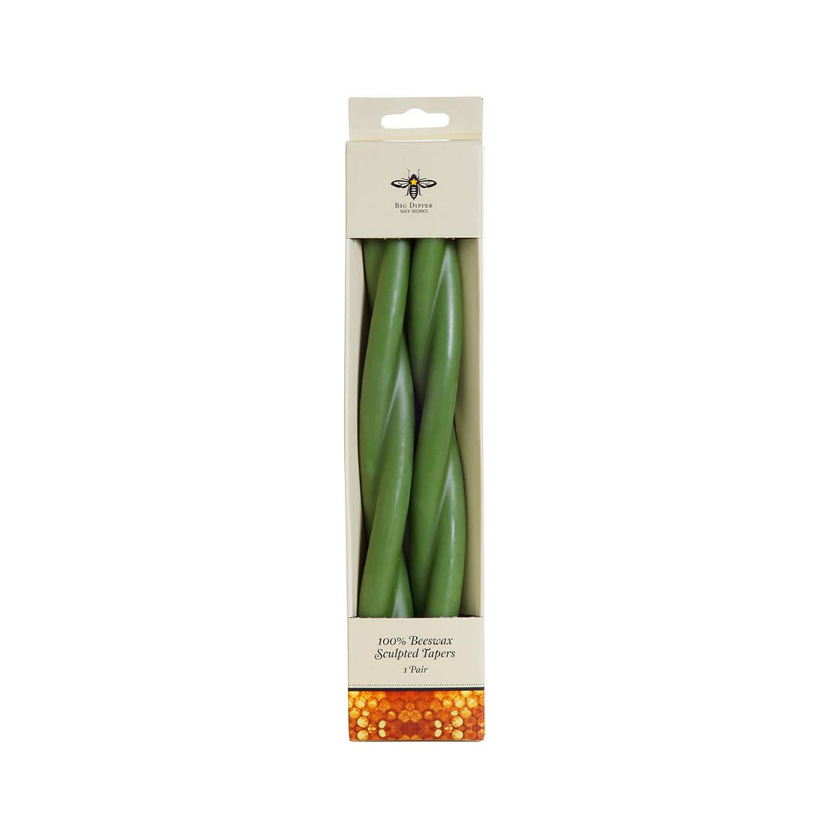 Moss—Set of 2 Twisted Taper Candles 100% Pure Beeswax
