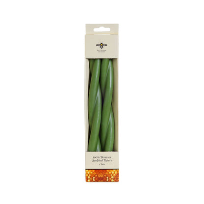 Moss—Set of 2 Twisted Taper Candles 100% Pure Beeswax