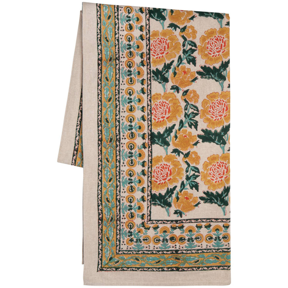 Goldenrise Block Print Tablecloth 60 x 84 inch