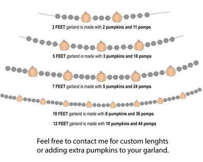 Boho White Pumpkin Felt Garland—5 feet