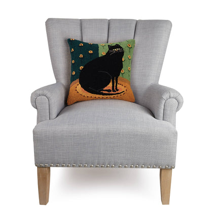 Black Cat In A Corner Wool Hook Pillow