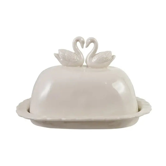 Scalloped Butter Dish with Swans
